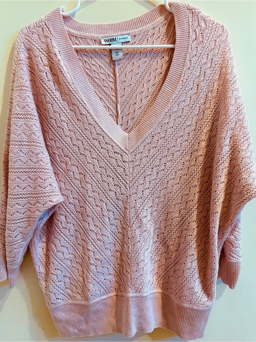 White House Black Market Blush Pink V-Neck Pointelle Sweater
